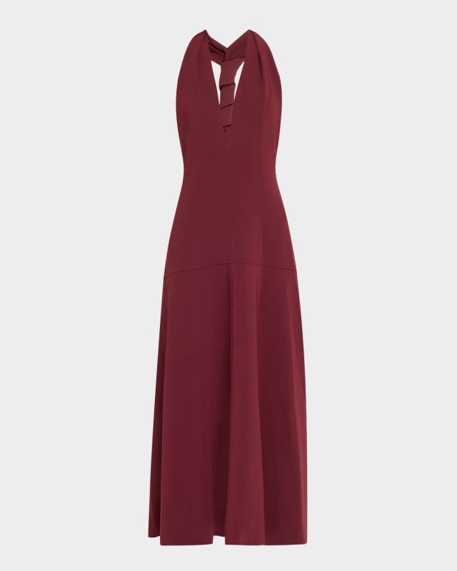 Plunging Halter Twisted Matte Viscose Maxi Dress